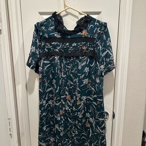 Anthropologie Teal Floral Long Sleeve Dress